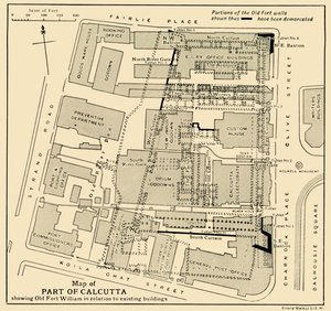 Kalkutta egy részének térképe, amely az Old Fort Williamet mutatja a meglévő épületekhez viszonyítva, 1925. alkotó: Unbekannt