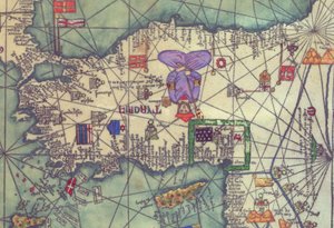 Kelet-Európa térképe, kilátás délről. Katalán Atlasz reprodukció alkotó: Unbekannt