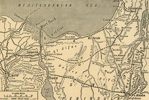 A Szuezi-csatorna török támadásának térképe, Egyiptom, első világháború, 1915, 1920 c. alkotó: Unbekannt