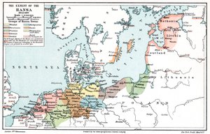 A Hanza-szövetség kiterjedésének térképe 1400 körül alkotó: Unbekannt