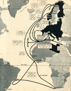 A HMS Ark Royal mozgását bemutató térkép, 1939-1941, 1942. alkotó: Unbekannt