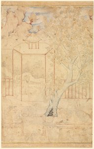 Mester és tanítvány a kerti pavilonban, egyoldalas illusztráció, c. 1570-1590-es évek. alkotó: Unbekannt