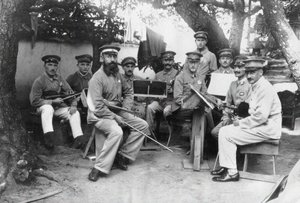 Egy német Bando hadifogolytábor tagjai a Tokushima prefektúrában, kb. 1917. alkotó: Unbekannt