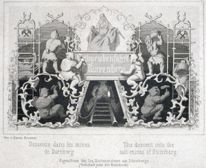 Sóbánya: Leszállás a durrnbergi sóbányákba, Ausztria, 1850 körül alkotó: Unbekannt