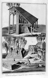 Ásványtan, kén kivonása piritekből, 1751-1777 alkotó: Unbekannt