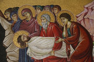 Krisztus halálának mozaikja a Szent Sír templomban, Jeruzsálem, Izrael alkotó: Unbekannt