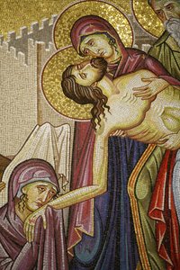 Krisztus halálának mozaikja a Szent Sír templomban, Jeruzsálem, Izrael alkotó: Unbekannt