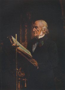 Gladstone úr felolvassa a leckét a Hawarden Churchben, 1890-ben, 1941-ben alkotó: Unbekannt