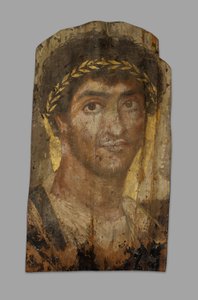 Babérkoszorút viselő férfi múmia portréja, Fayum, 2. század eleje-közepe. alkotó: Unbekannt