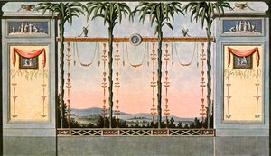 Kertre felfekvő galéria-terem falfestménye, Lipcse, Németország, 1928. alkotó: Unbekannt