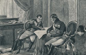 Napóleon és Sándor Tilsitben Európa térképét tanulmányozzák, 1807, 1896 alkotó: Unbekannt