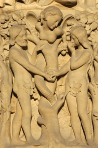 Notre Dame de Paris katedrális szobra: Ádám és Éva, Párizs, Franciaország alkotó: Unbekannt