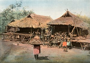 Új Gínea. Karapuna. Őslakos falu, Pápua Új-Guinea. Karapuna. Szülőfalu, 1900. alkotó: Unbekannt