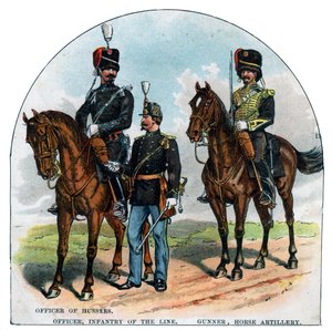 huszártiszt, tiszt, sorgyalogság, lövész, lovas tüzérség, XIX. alkotó: Unbekannt