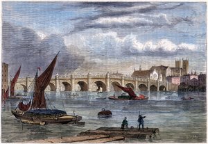 A régi Westminster híd 1754-ben, 19. század alkotó: Unbekannt
