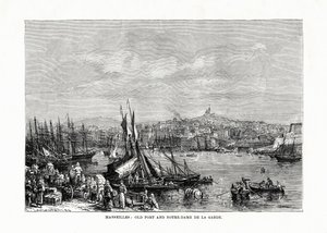 Régi kikötő és Notre Dame de la Garde, Marseille, Franciaország, 1879 alkotó: Unbekannt