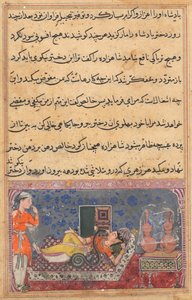 Oldal a Papagáj meséiből Tuti-nama: Tizennyolcadik éjszaka: Khalis visszafizeti..., c. 1560. alkotó: Unbekannt