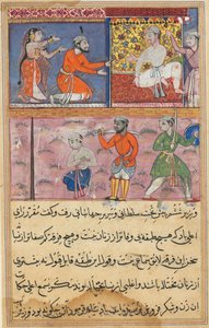 Oldal a Papagáj meséiből Tuti-nama: Nyolcadik éjszaka: A királyfi visszaküldött a helyre..., c. 1560 alkotó: Unbekannt