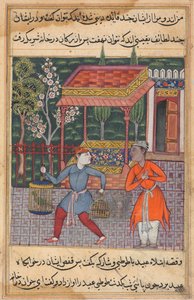Oldal a Papagáj meséiből Tuti-nama: Negyvenkettedik éjszaka: Tirmiz kereskedője..., c. 1560. alkotó: Unbekannt