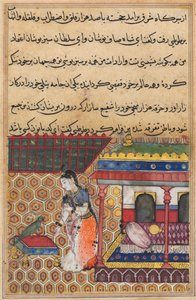 Oldal a Tales of a Parrot Tuti-nama: Harmincnyolc éjszaka: A papagáj megszólítja Khujasta, c1560. alkotó: Unbekannt