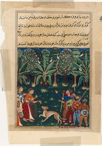 Oldal a Papagáj meséiből Tuti-nama: Tizenkettedik éjszaka: A kereskedők lánya..., c. 1560. alkotó: Unbekannt