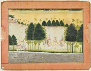 Oldal egy Bhagavata Puránából: Nanda és a vének tanácskozásában a gopákkal, c. 1690-1700. alkotó: Unbekannt