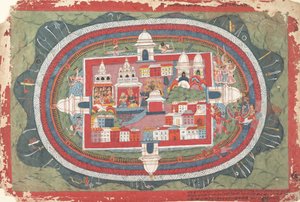 Oldal egy szétszórt Bhagavata Purana kéziratból Krishna élete, kb. 1775. alkotó: Unbekannt