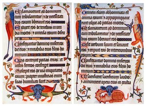 Illusztrált szöveg oldala a Luttrell Zsoltárból, c1300-c1340, c1900-1920 alkotó: Unbekannt