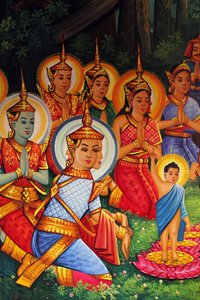 Buddha születésnapját (Wesak) ábrázoló festmény Wat Than Phnom Penh Cambodge-ban alkotó: Unbekannt
