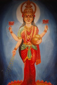 Lakshmi istennőt ábrázoló festmény, Haridwar, India alkotó: Unbekannt