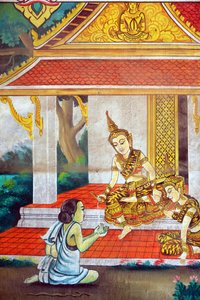 Sákjamuni Buddha élettörténetét ábrázoló festmény. Wat Naxai. Vientiane. Laosz, 20151106, Vientiane, Laosz alkotó: Unbekannt