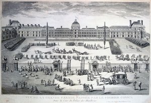 A csapatok felvonulása a Grand Parade alatt, Tuileries-palota, 19. század alkotó: Unbekannt