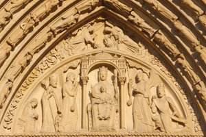 Párizsi Notre Dame székesegyház nyugati szárnya: Szent Anna-kapu timpanon, Párizs, Franciaország alkotó: Unbekannt