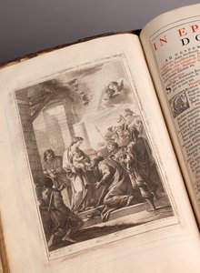 Plébániai múzeum. Misekönyv latinul. Joachim Ballester metszetei. Papír és bőr. 18. század. alkotó: Unbekannt