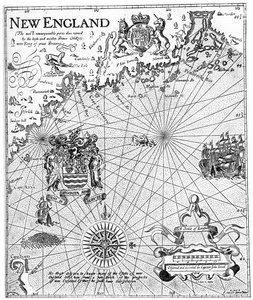 Része John Smith kapitány New England-i térképének, 17. század, 1880 alkotó: Unbekannt