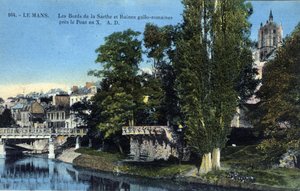 Pays de la Loire, Sarthe (72), Le Mans: a Sarthe partja és a római gallo romjai az „X híd” közelében” - Képeslap 19. század vége-XX. alkotó: Unbekannt