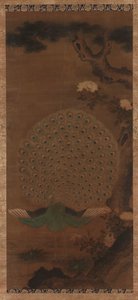 Páva, bazsarózsa és fenyő, Edo-korszak, 1615-1868. alkotó: Unbekannt