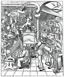 A zene megszemélyesítése a segédcsapatokkal, a költővel és zenészekkel, 1508, 1870 alkotó: Unbekannt