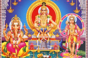 Ganesh, Ayyappa és Subramanya India hindu isteneinek képe alkotó: Unbekannt