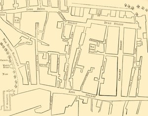 Westminster egy részének terve 1734 és 1748 között – a Great George Street felépítése előtt alkotó: Unbekannt
