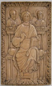 Emléktábla Krisztussal, két apostollal trónol, Karoling, 850-875. alkotó: Unbekannt