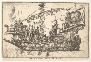 18. tábla: Orpheus Bacchus Orfeo condotto da Bacco vezetésével, a The magnifice... sorozatból, 1664. alkotó: Unbekannt