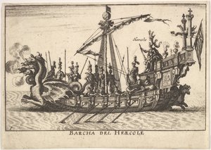 1. tábla: Hercules Barcha del Hercole hajója, sárkányfejű orral és Herkulesszal a pl..., 1664. alkotó: Unbekannt