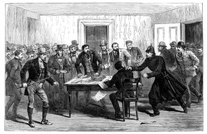 Rendőrségi razzia az írországi Loughrea Nemzeti Bérleti Irodájában, 1887 alkotó: Unbekannt