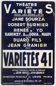 Reklámplakát Variétés 41 varieté, Franciaország, 1941