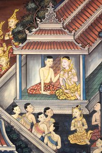 Ráma herceg és Sita. A Ramakient ábrázoló falfestmény a Vihara belső falain III. Rama király korából. Wat Pho - Wat Phra Chetuphon. 1788. Bangkok. Thaiföld alkotó: Unbekannt