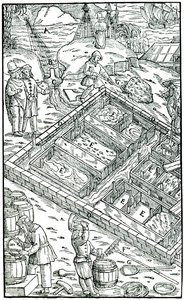 Só előállítása tengervíz sótartókban történő elpárologtatásával, 1556 alkotó: Unbekannt