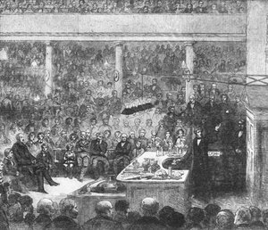 Faraday professzor előadásokat tart a Királyi Intézetben...1856, 1901. alkotó: Unbekannt