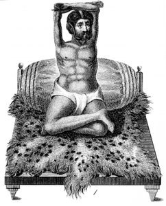 Purana Puri hindu filozófus, karját a feje fölé emelve, 1811 alkotó: Unbekannt