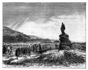 Viktória királynő leleplezi Albert herceg szobrát a skóciai Balmoralban, az 1860-as években alkotó: Unbekannt
